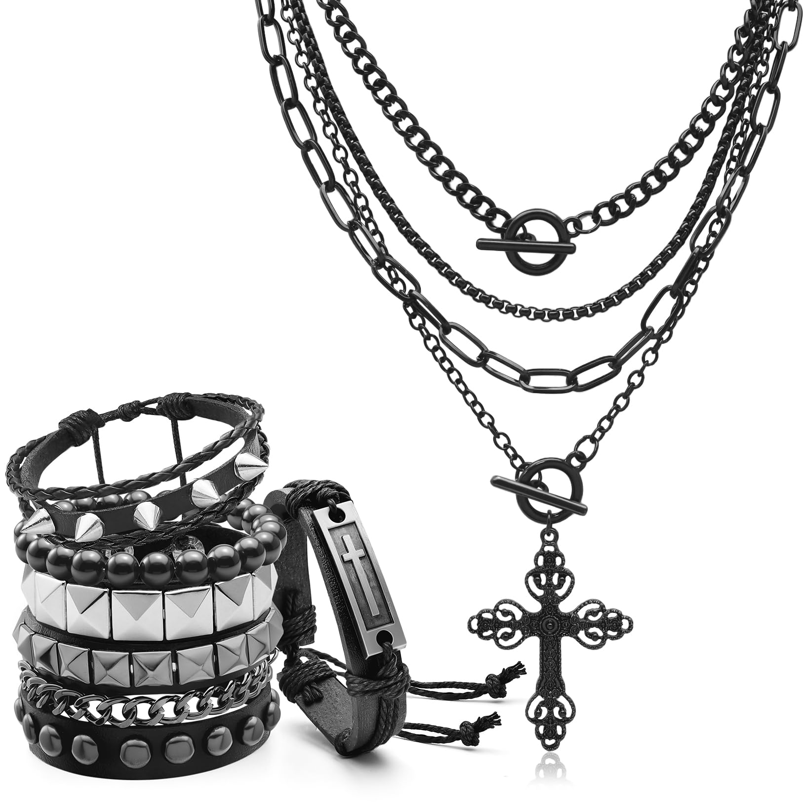 قلادة صليب قوطي متعددة الطبقات - مراجعة Women'S Emo Accessories وسعره